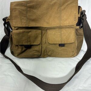 Fossil Canvas Crossbody Shoulder Messenger Laptop Bag Adjustable Strap unisex